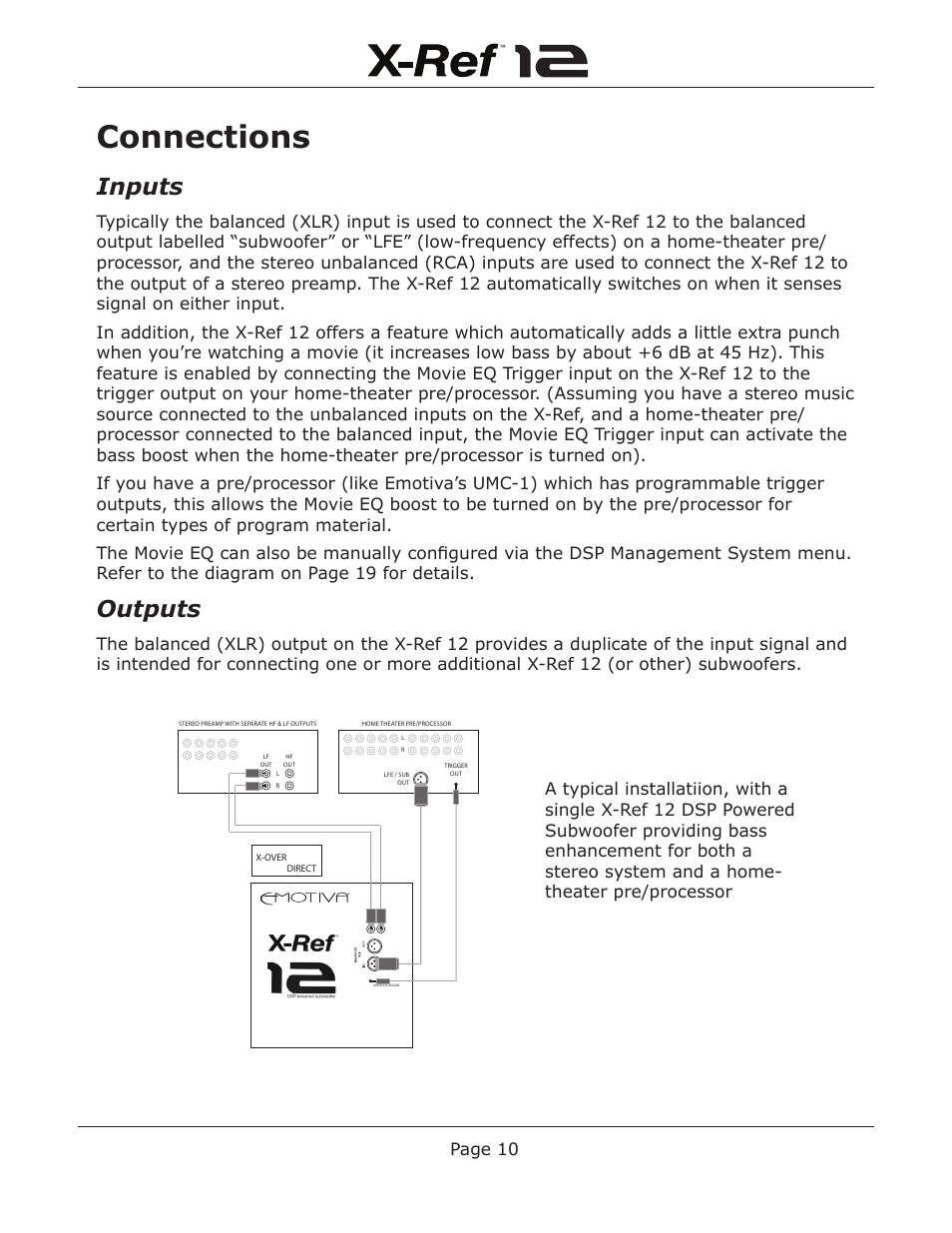 Connections, Inputs, Outputs | Page 10 | Emotiva X-Ref 12 User Manual | Page 14 / 32