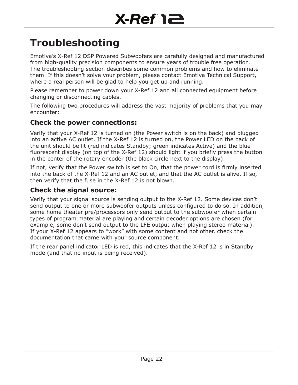 Troubleshooting | Emotiva X-Ref 12 User Manual | Page 26 / 32
