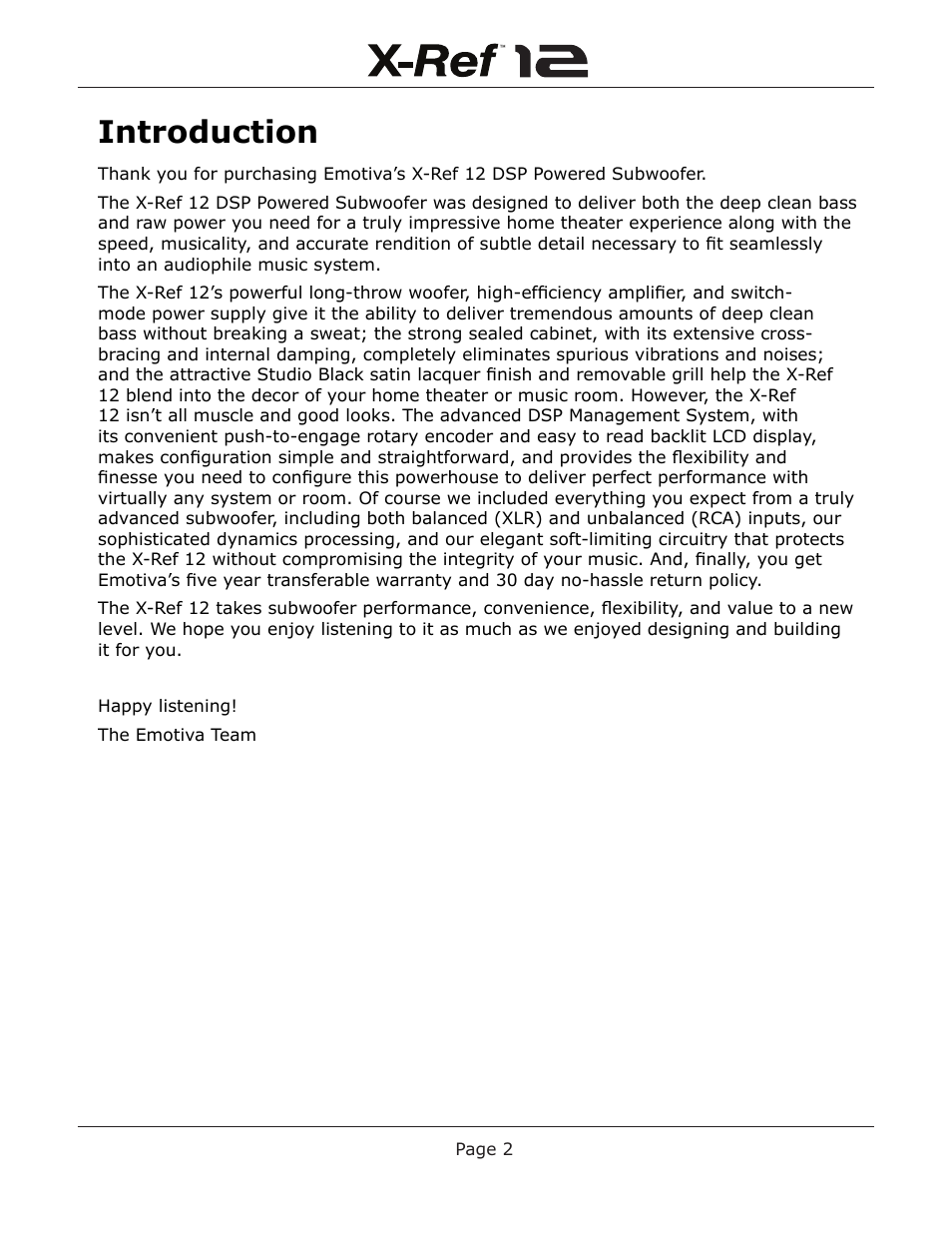 Introduction | Emotiva X-Ref 12 User Manual | Page 6 / 32