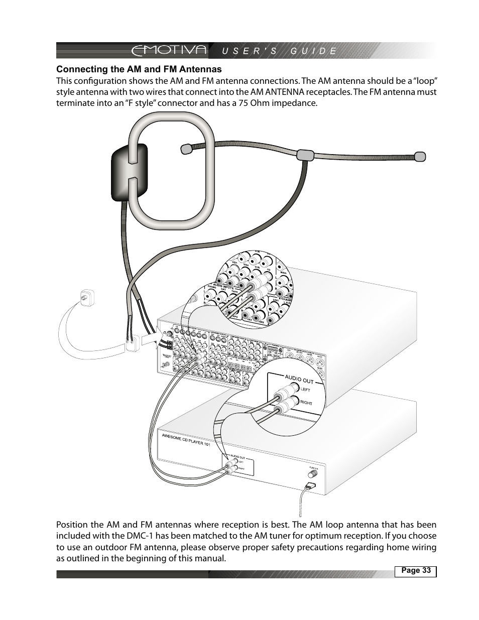 Connecting the am and fm antennas | Emotiva DMC-1 User Manual | Page 33 / 96