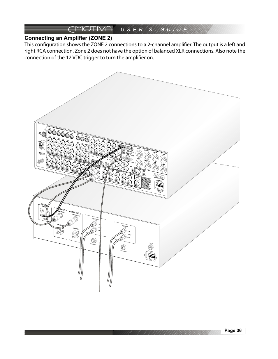 Connecting an amplifier (zone 2) | Emotiva DMC-1 User Manual | Page 36 / 96