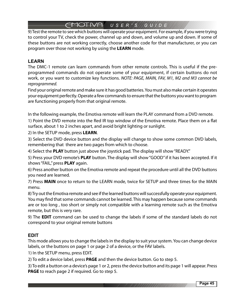 Learn, 45 edit | Emotiva DMC-1 User Manual | Page 45 / 96