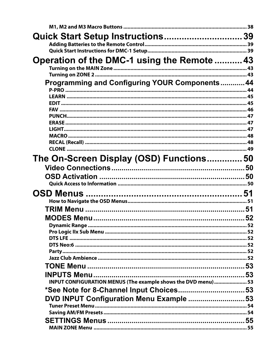 Quick start setup instructions, Operation of the dmc-1 using the remote, The on-screen display (osd) functions | Osd menus | Emotiva DMC-1 User Manual | Page 5 / 96