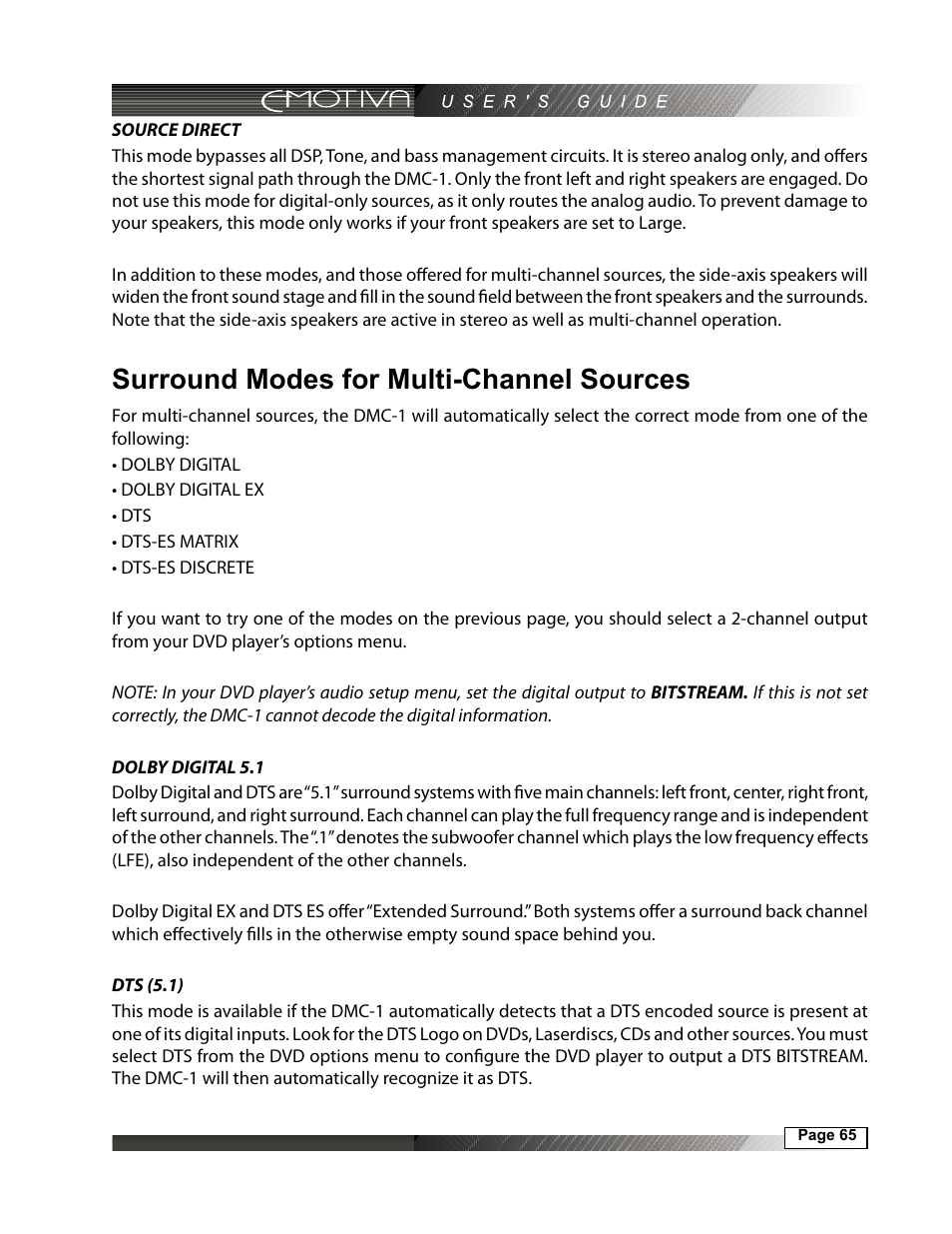 Surround modes for multi-channel sources | Emotiva DMC-1 User Manual | Page 65 / 96