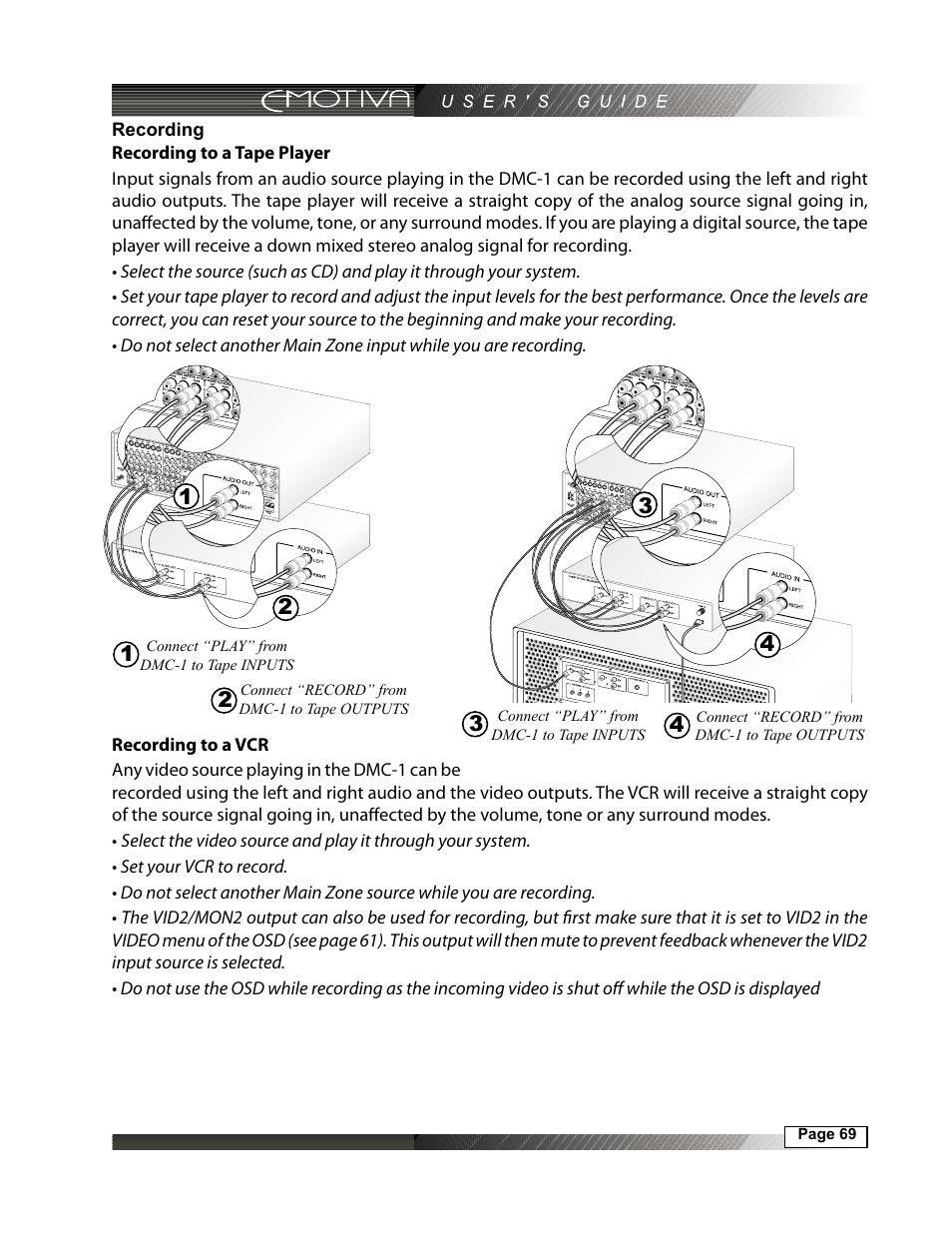 Recording | Emotiva DMC-1 User Manual | Page 69 / 96