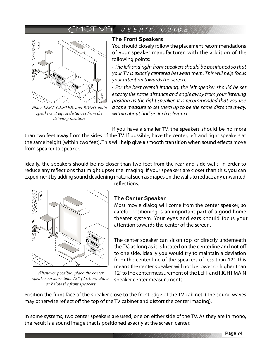 The front speakers, 74 the center speaker | Emotiva DMC-1 User Manual | Page 74 / 96