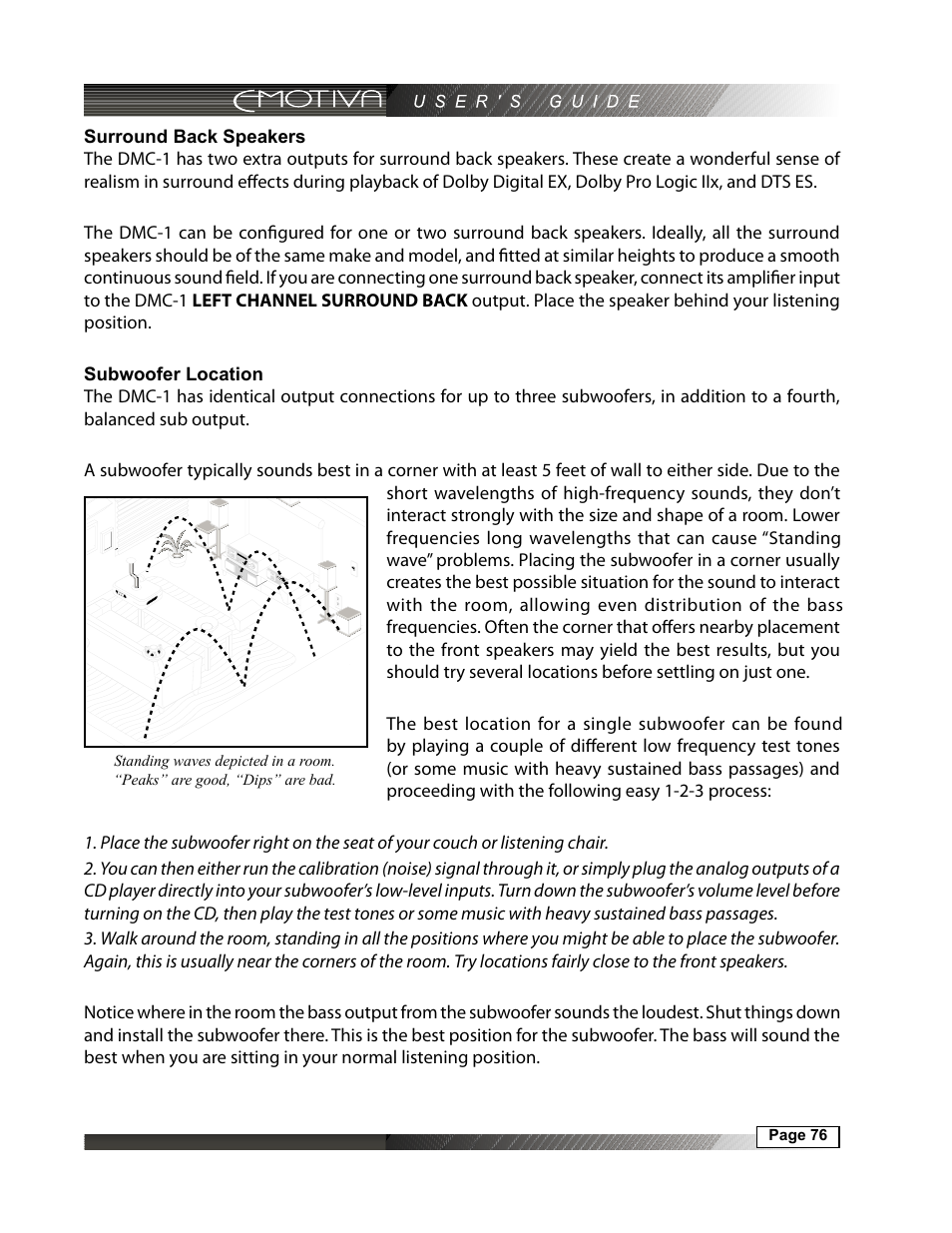 Surround back speakers, 76 subwoofer location | Emotiva DMC-1 User Manual | Page 76 / 96