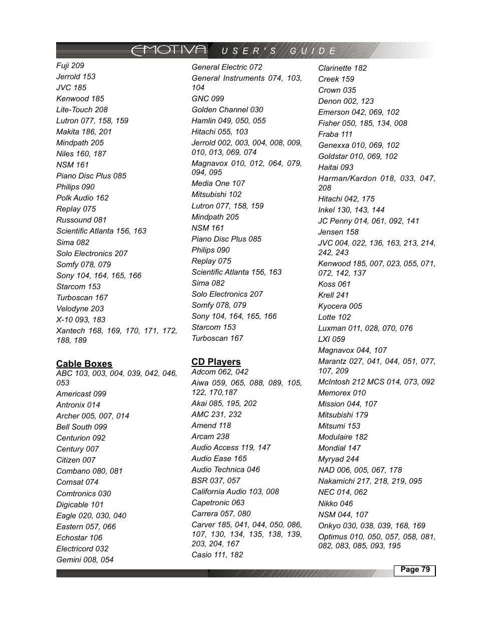 Cable boxes, 79 cd players | Emotiva DMC-1 User Manual | Page 79 / 96