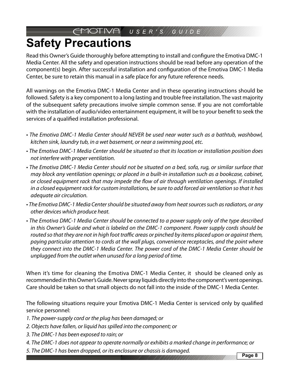 Safety precautions | Emotiva DMC-1 User Manual | Page 8 / 96