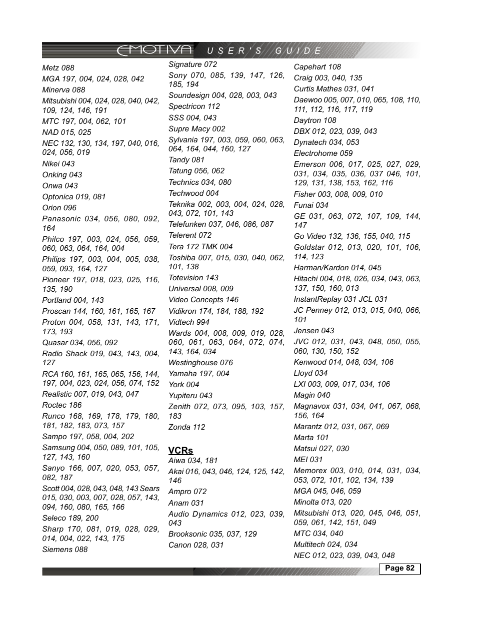 Vcrs | Emotiva DMC-1 User Manual | Page 82 / 96