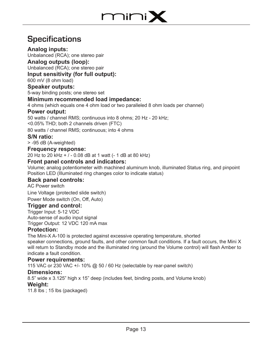 Specifications | Emotiva A-100 User Manual | Page 17 / 24