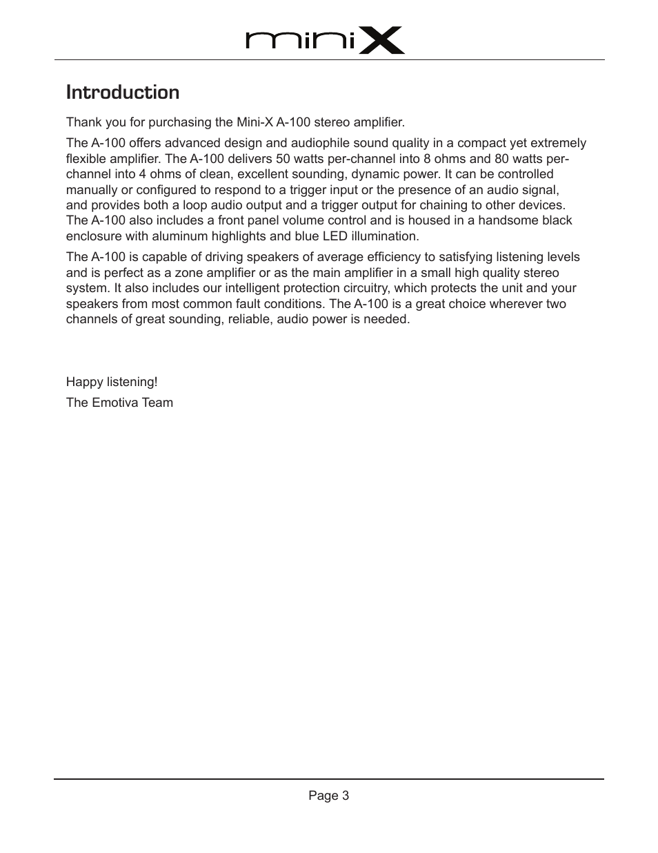 Introduction | Emotiva A-100 User Manual | Page 7 / 24
