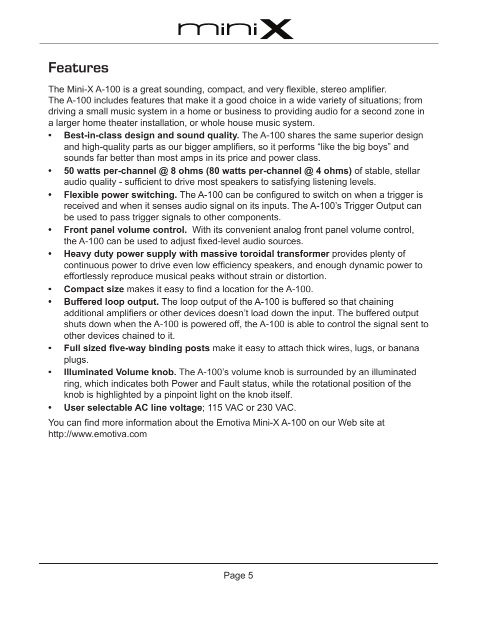 Features | Emotiva A-100 User Manual | Page 9 / 24