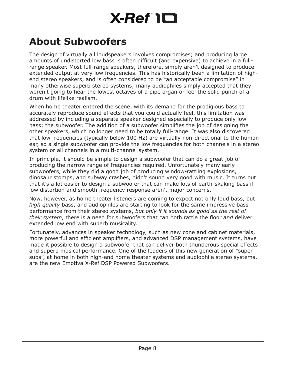 About subwoofers | Emotiva X-Ref 10 User Manual | Page 12 / 32