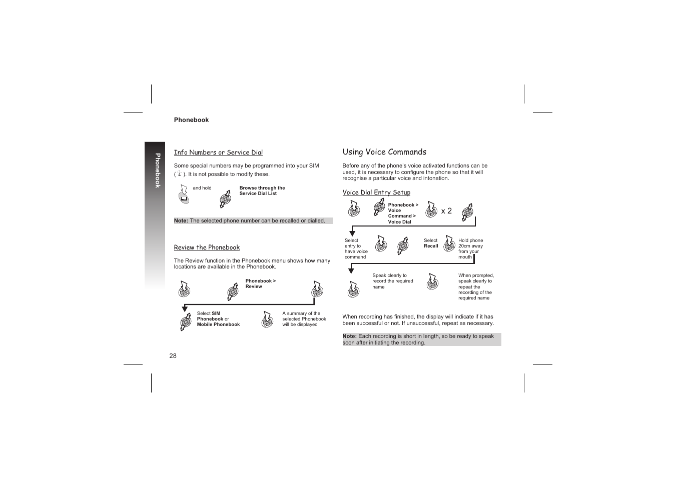 Dialling voice dial entries 29, Editing the voice dial entries 29, Recalling voice dial entries 29 | Using voice commands | Panasonic GD87 User Manual | Page 26 / 114
