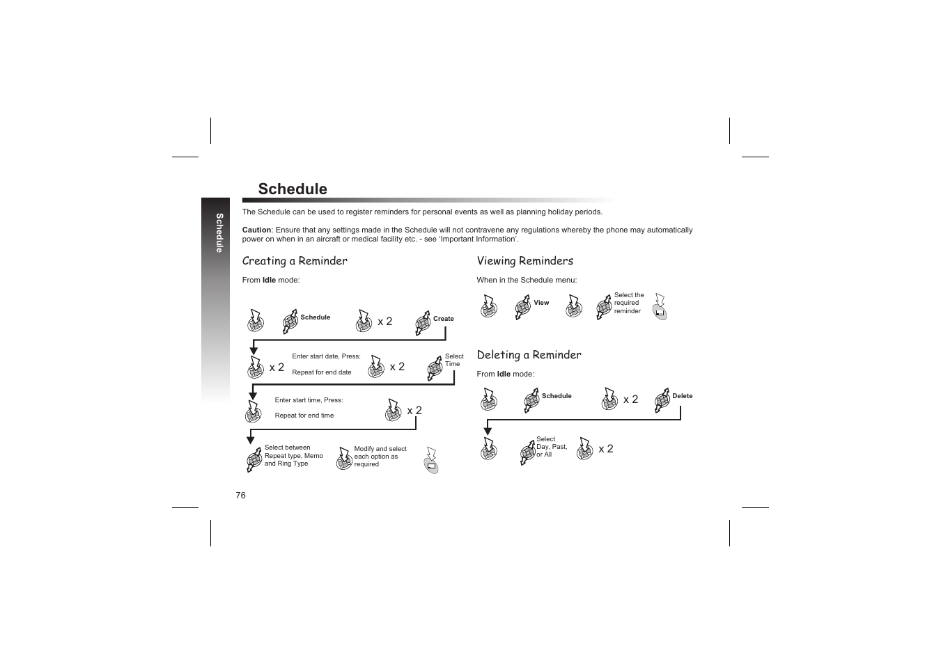 Setting a holiday reminder 77, Schedule | Panasonic GD87 User Manual | Page 74 / 114
