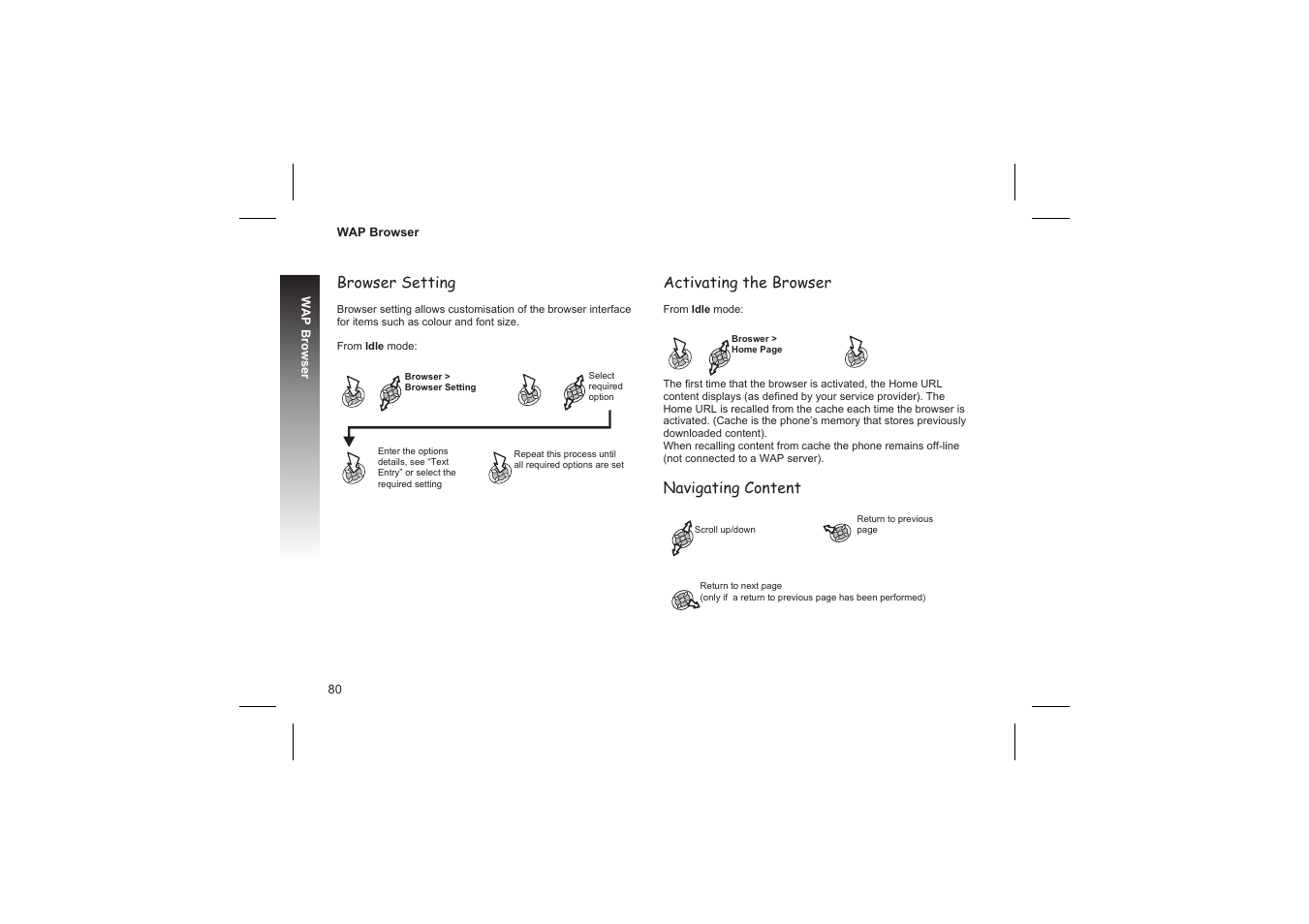 The browser menu 81, Browser setting, Activating the browser | Navigating content | Panasonic GD87 User Manual | Page 78 / 114