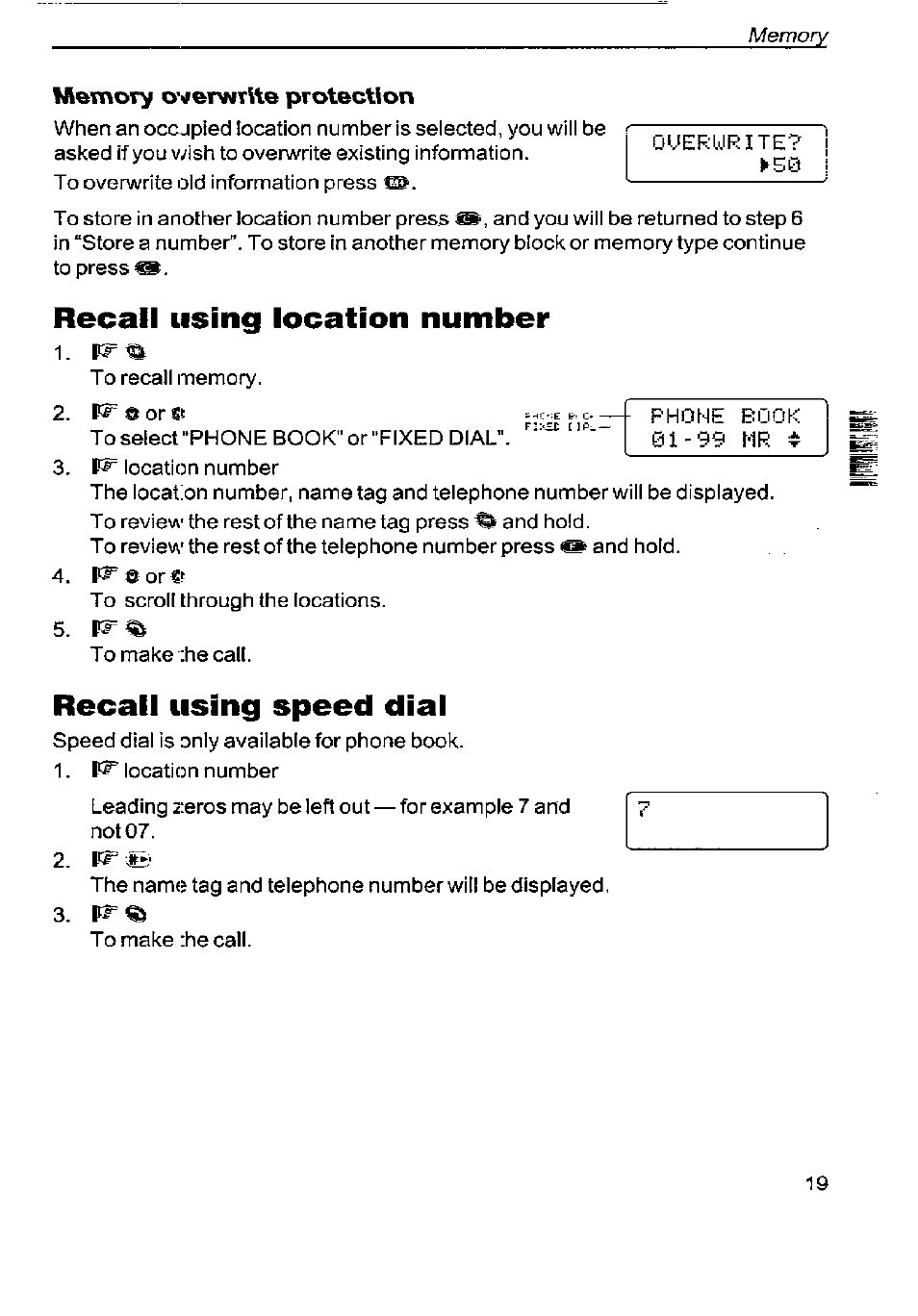 Recall using location number, Recall using speed dial | Panasonic G350 User Manual | Page 23 / 68