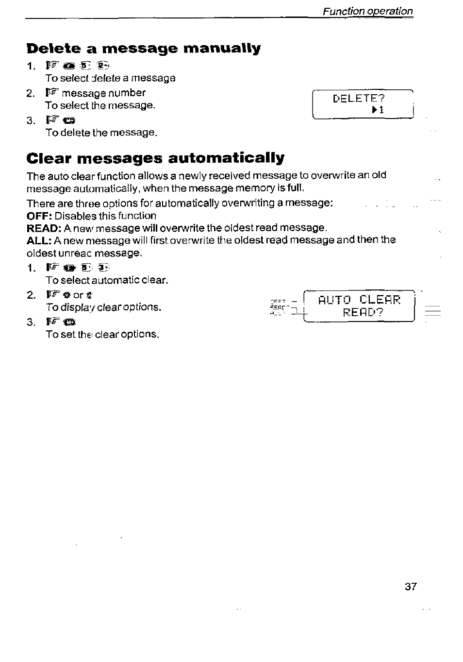 Clear messages automatically, Delete <i inessage manually | Panasonic G350 User Manual | Page 41 / 68