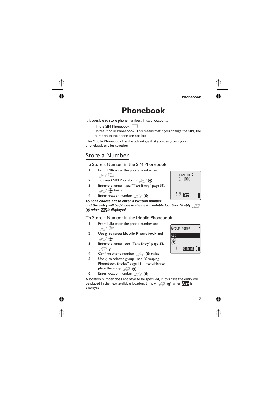 Phonebook 13, Store a number 13, Phonebook | Store a number | Panasonic GD76 User Manual | Page 23 / 84