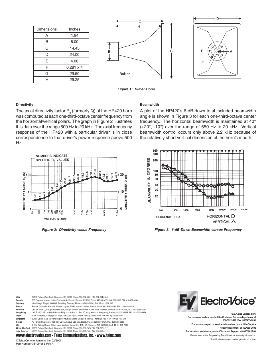 Electro-Voice Constant-Directivity Horn HP420 User Manual | Page 2 / 2