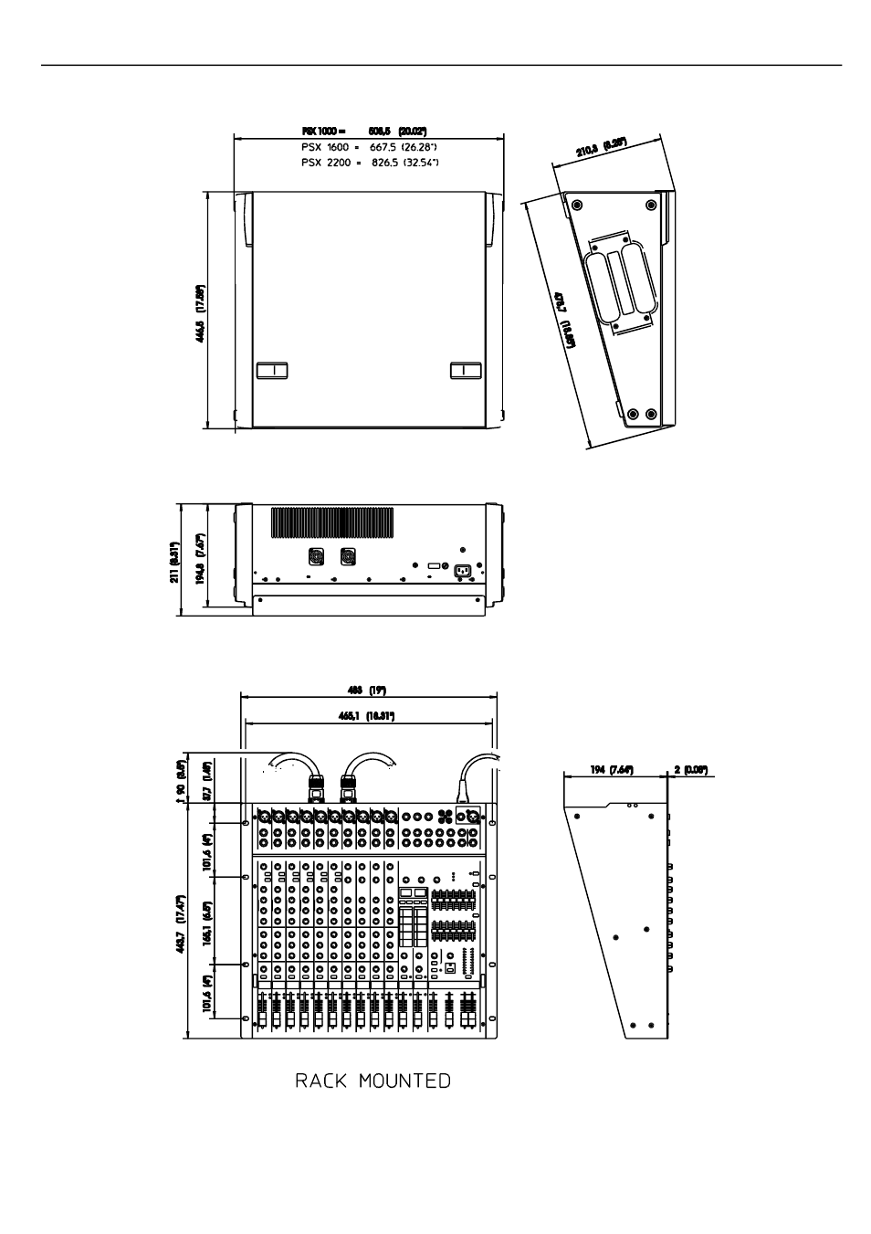 Dimensions | Electro-Voice STEREO POWERED MIXER PSX2200 User Manual | Page 28 / 29