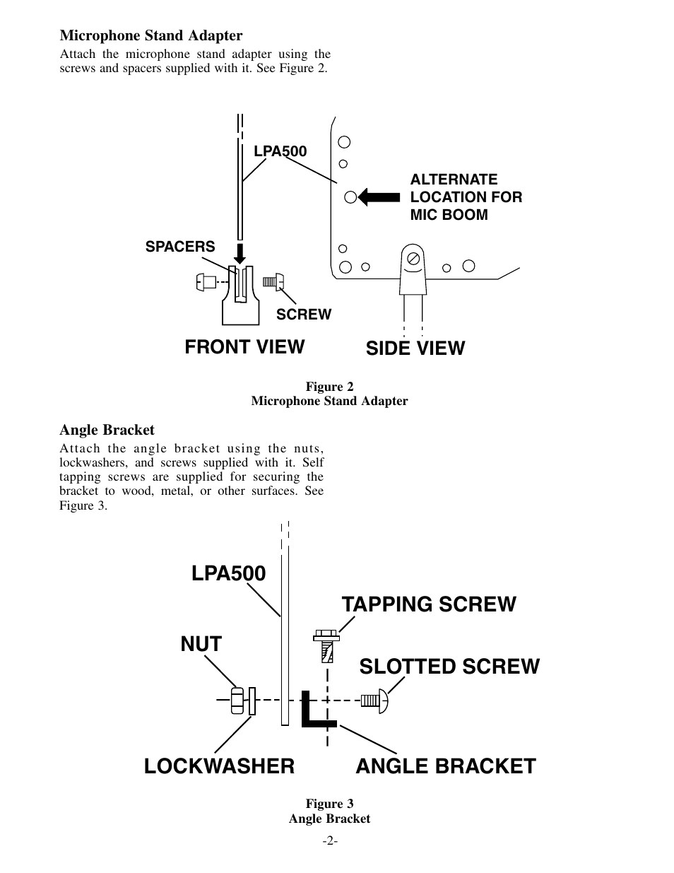 Front view side view | Electro-Voice LPA500 User Manual | Page 2 / 7