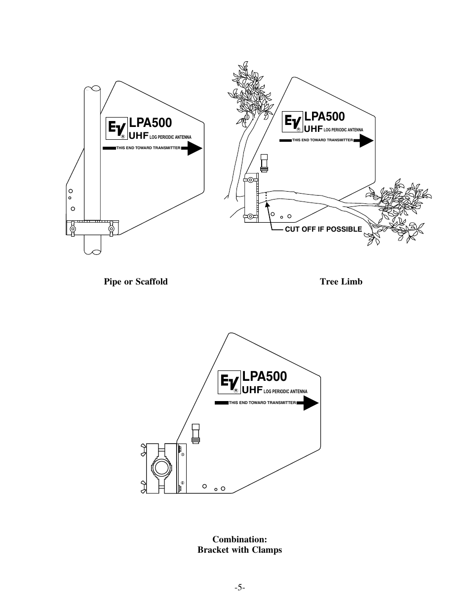 Lpa500, Pipe or scaffold, Combination: bracket with clamps | Tree limb | Electro-Voice LPA500 User Manual | Page 5 / 7