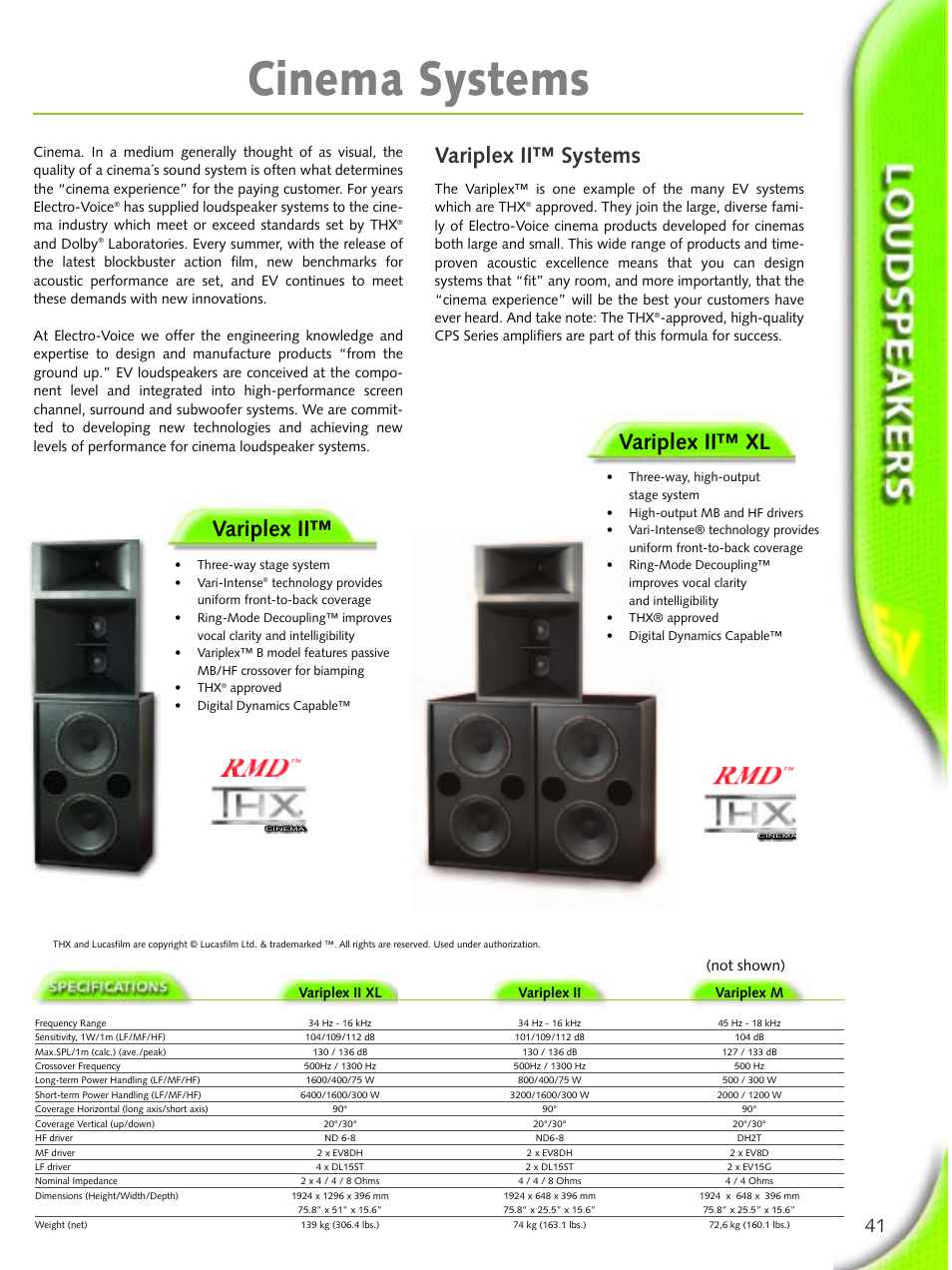 Cinema systems, Variplex ii™ systems, Variplex ii™ xl | Variplex ii, Not shown) | Electro-Voice Microphone User Manual | Page 41 / 92