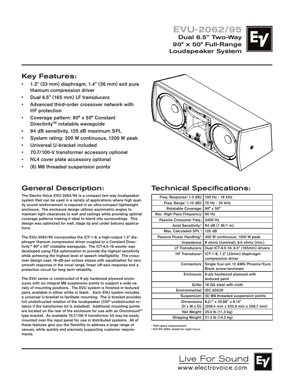 Electro-Voice EVU-2062/95 User Manual | 4 pages