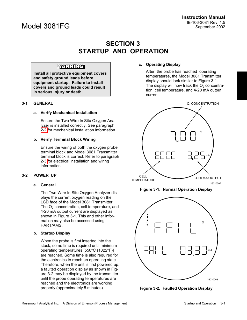 Startup and operation, General, Power up | Startup and operation -1, General -1, Power up -1, Model 3081fg, Instruction manual | Emerson 3081FG User Manual | Page 31 / 78