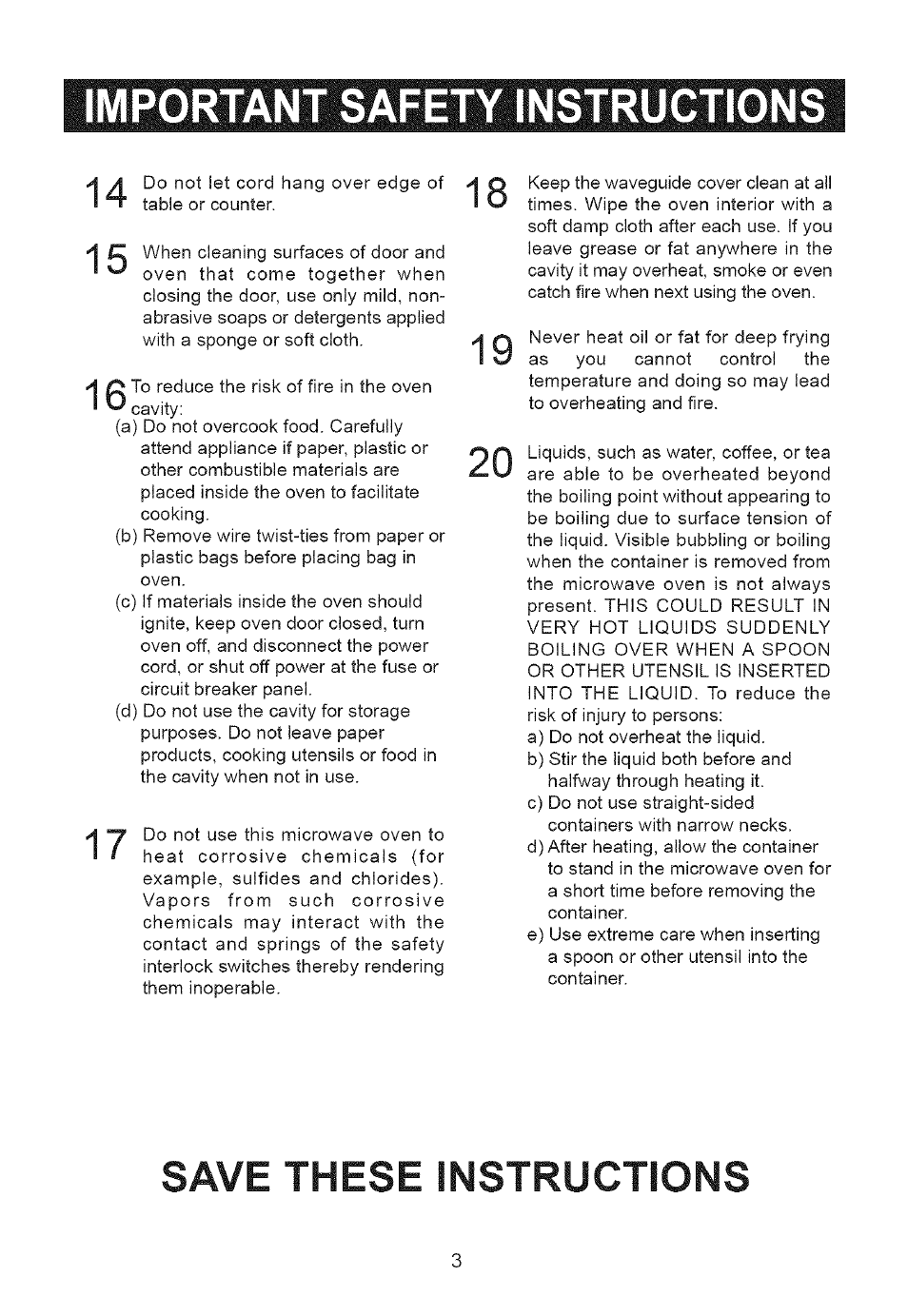 Save these instructions | Emerson MW8117W User Manual | Page 4 / 30