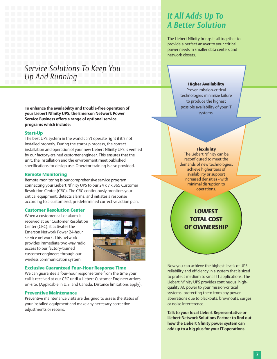 Service solutions to keep you up and running, It all adds up to a better solution, Lowest total cost of ownership | Emerson 4-16kVA User Manual | Page 7 / 8
