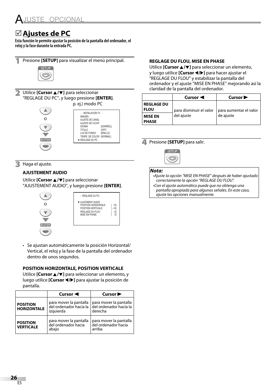Juste opcional, Ajustes de pc | Emerson SLC195EM8 User Manual | Page 56 / 60