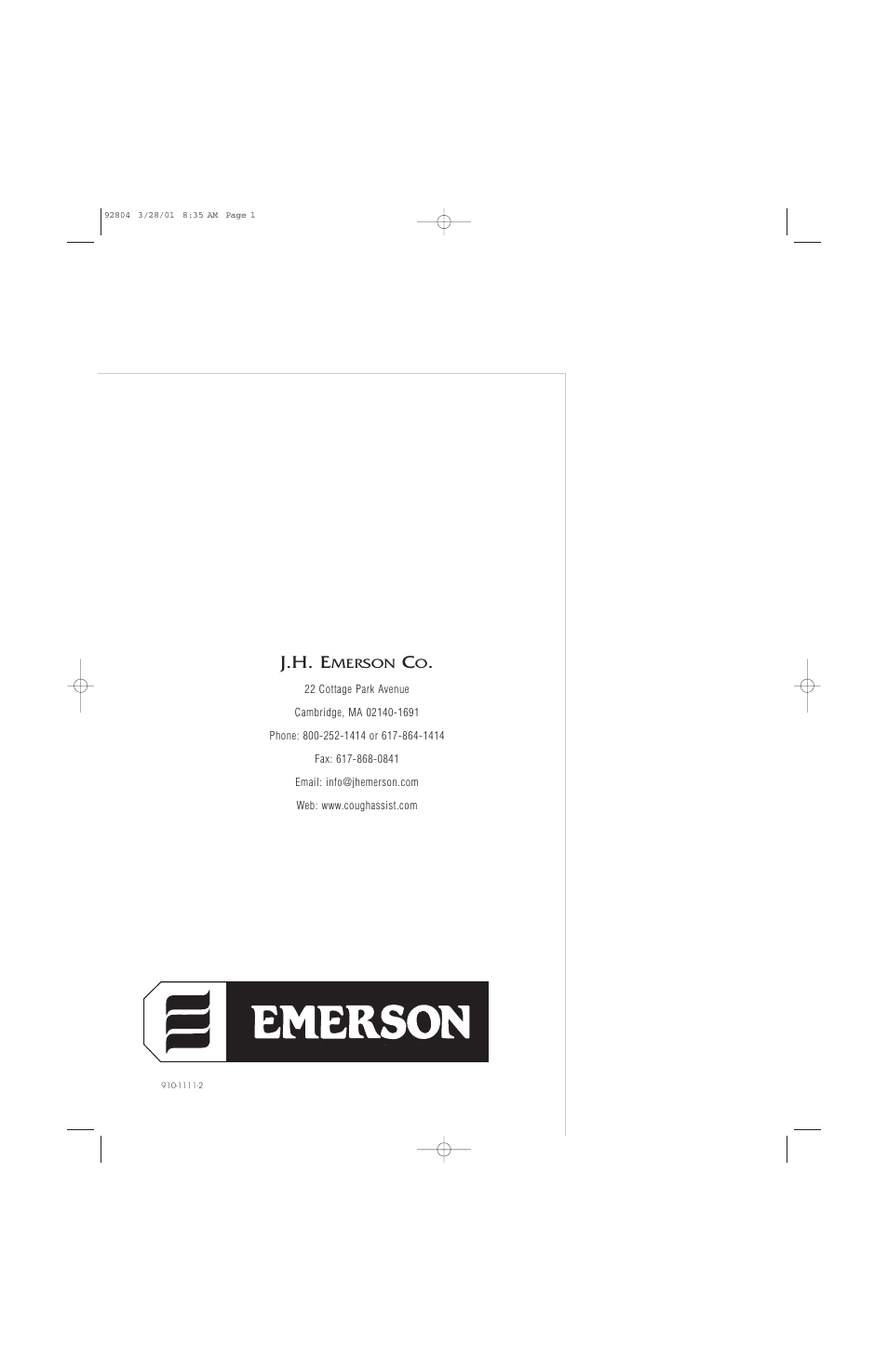 J.h. e | Emerson 3200 User Manual | Page 20 / 20