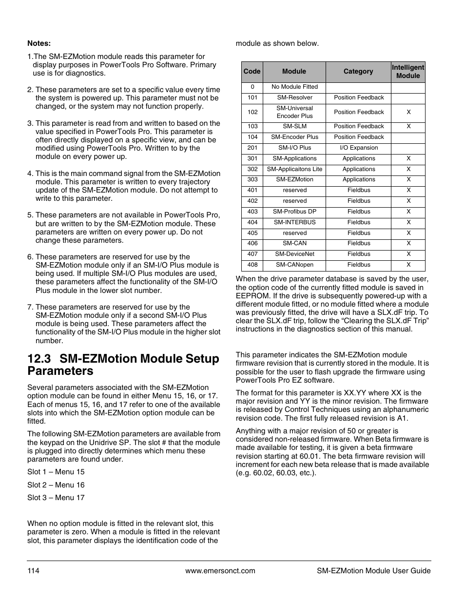 3 sm-ezmotion module setup parameters | Emerson P/N 400361-00 User Manual | Page 128 / 152