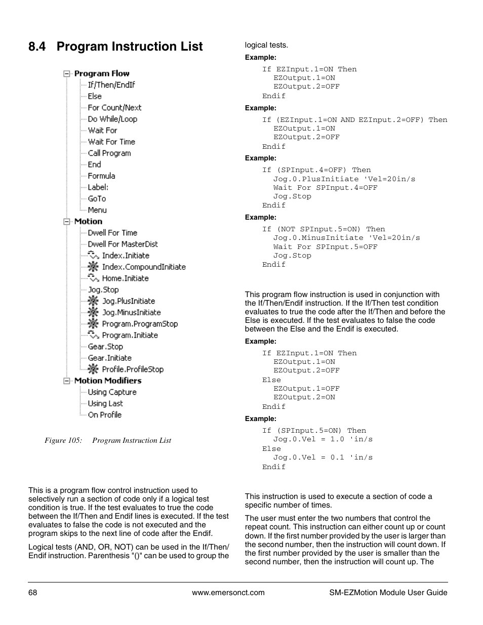 4 program instruction list, 1 program flow instructions | Emerson P/N 400361-00 User Manual | Page 82 / 152