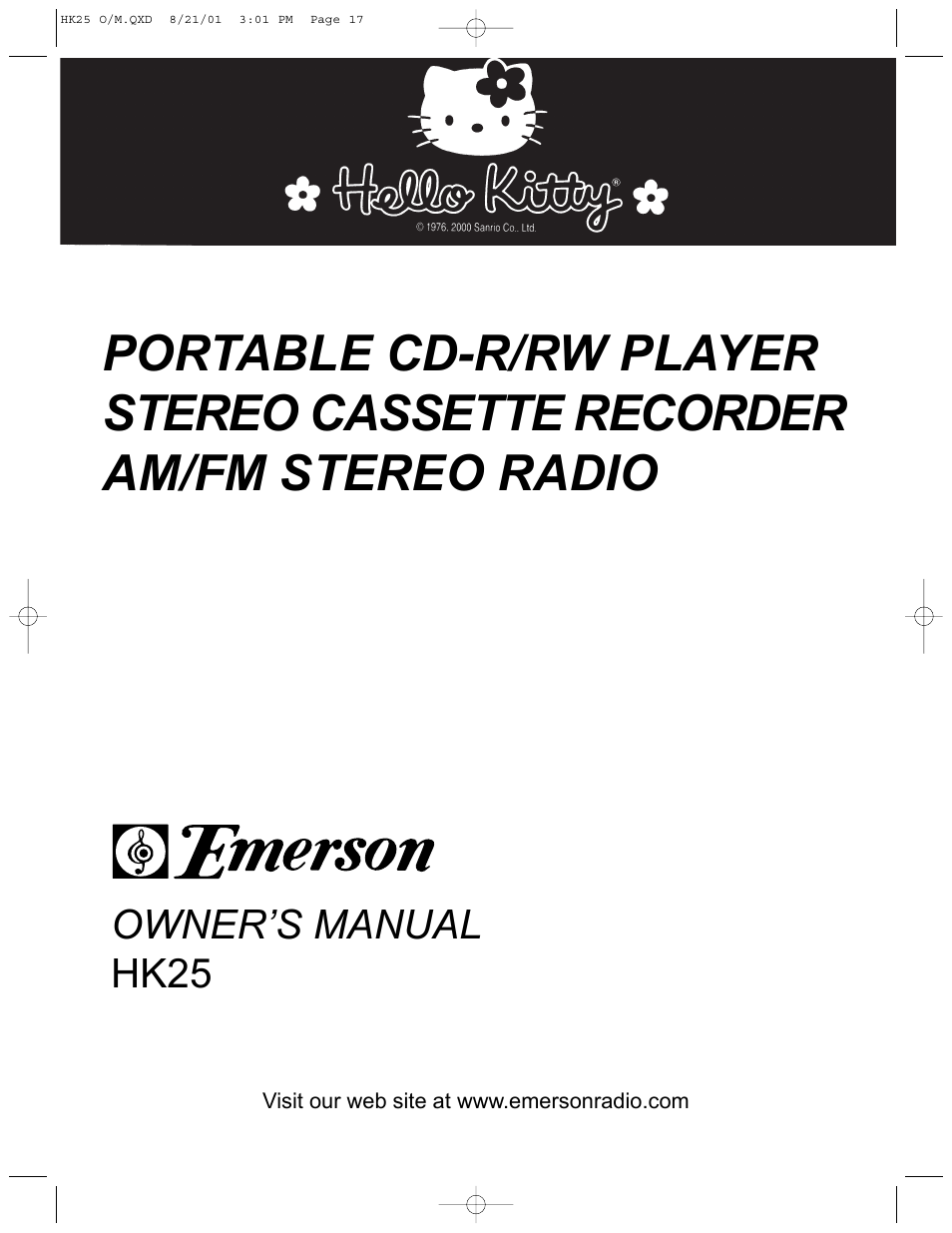 Owner’s manual hk25 | Emerson HK25 User Manual | Page 17 / 18