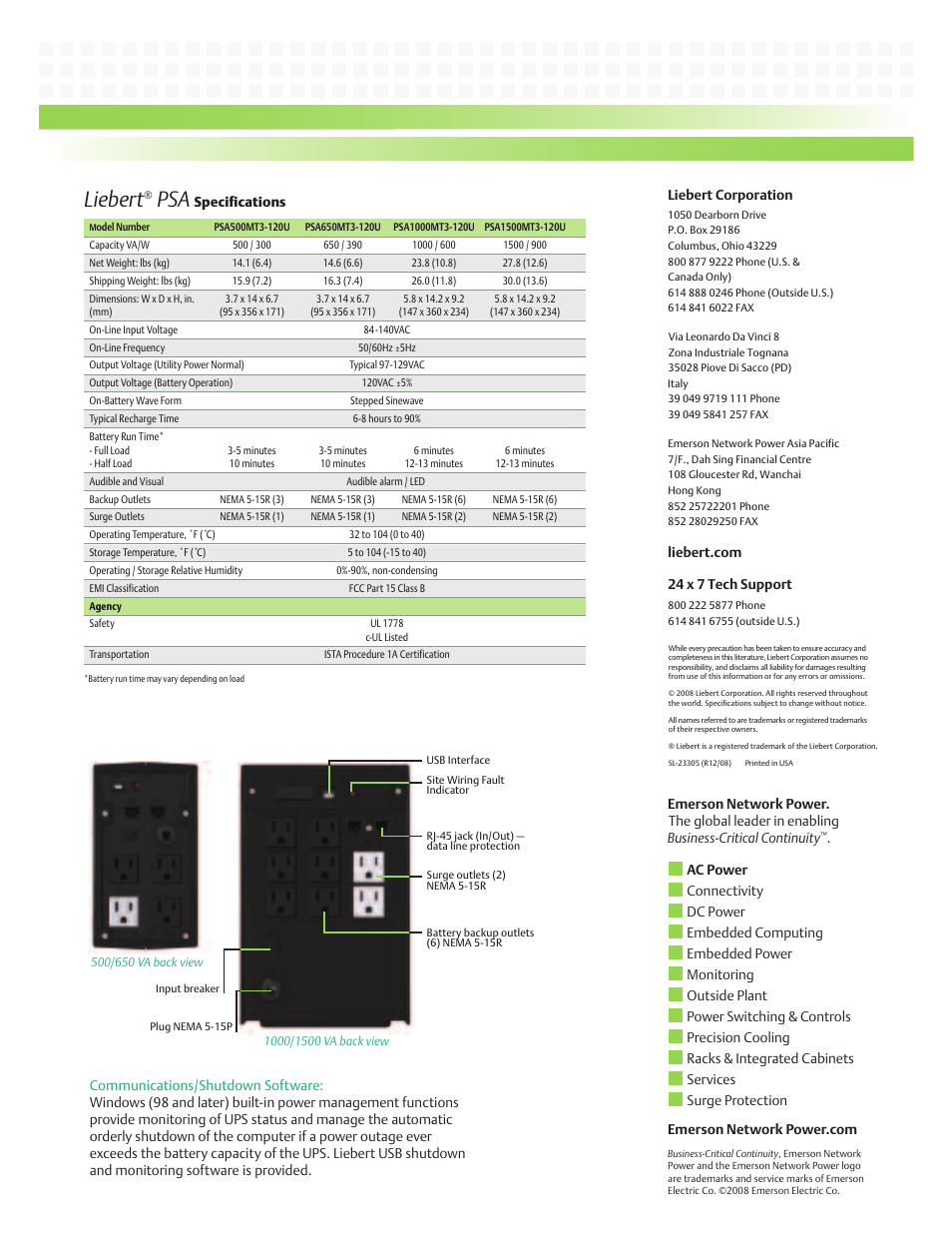 Liebert | Emerson PSA650MT3-120U User Manual | Page 2 / 2