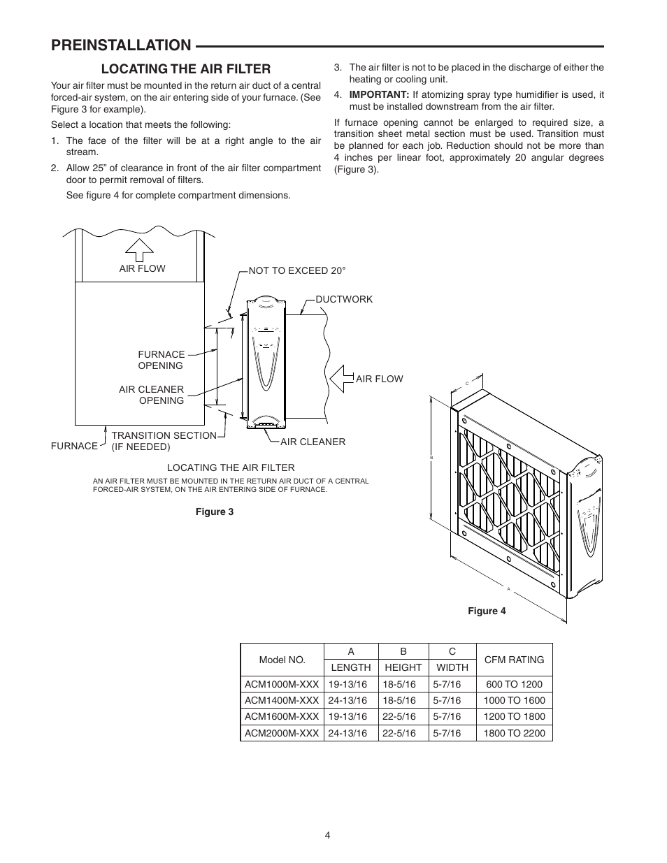 Preinstallation, Locating the air filter | Emerson MEDIA AIR CLEANER ACM2000M-XXX User Manual | Page 4 / 8