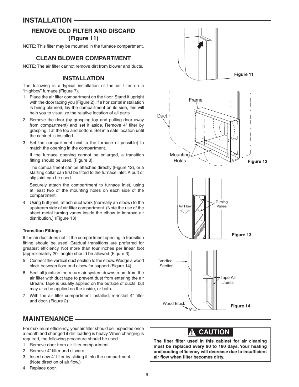 Installation, Maintenance, Caution | Emerson MEDIA AIR CLEANER ACM2000M-XXX User Manual | Page 6 / 8