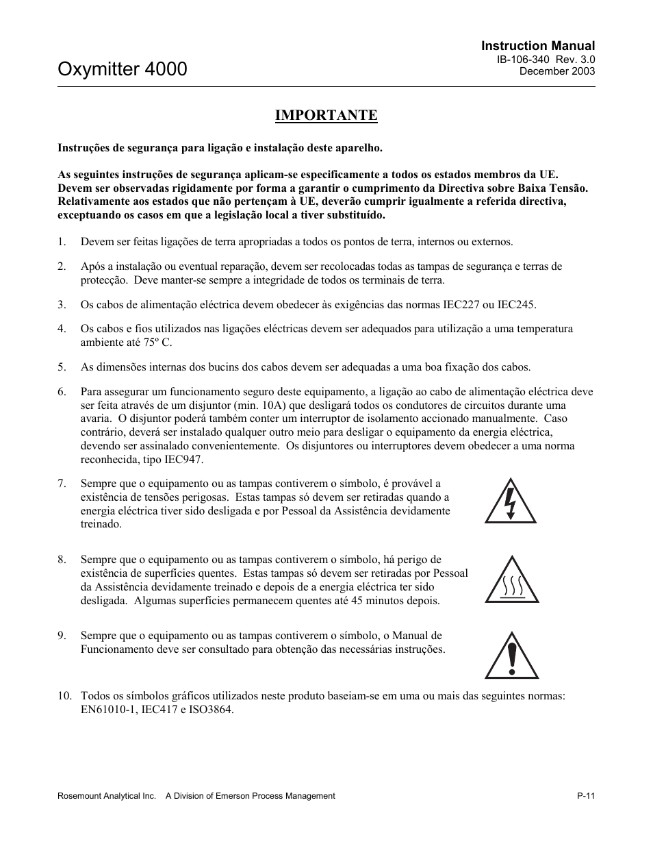 Oxymitter 4000, Importante | Emerson OXYMITTER 4000 User Manual | Page 19 / 172