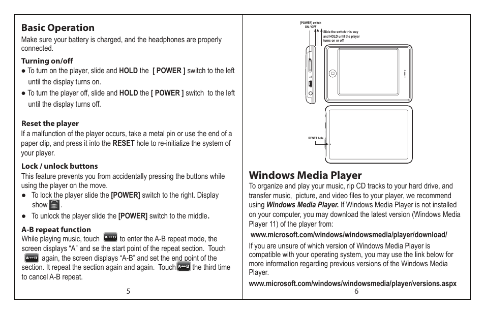 Windows media player, Basic operation | Emerson EMP3550-4 User Manual | Page 6 / 6