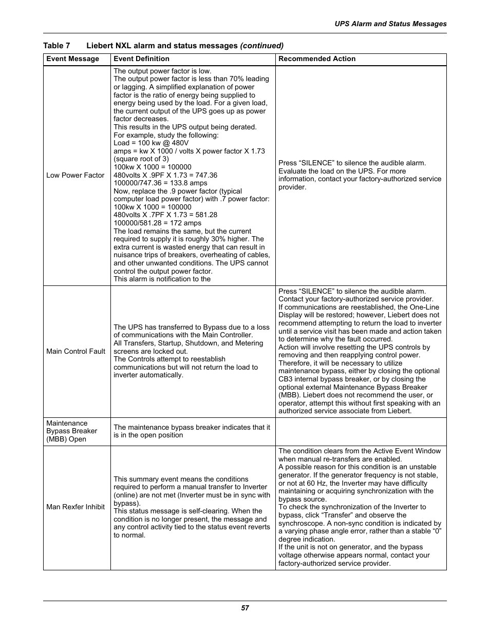 Emerson 250-400kVA User Manual | Page 63 / 72