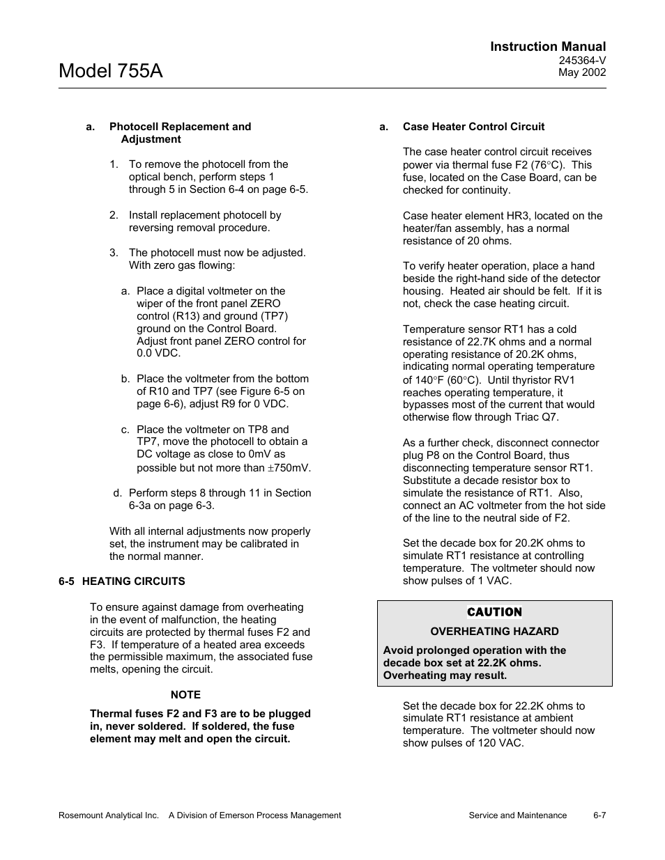 A. photocell replacement and adjustment, 5 heating circuits, A. case heater control circuit | Model 755a | Emerson 755A User Manual | Page 75 / 90