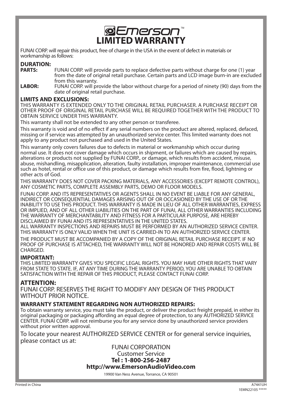 Limited warranty | Emerson LD200EM8 User Manual | Page 48 / 48