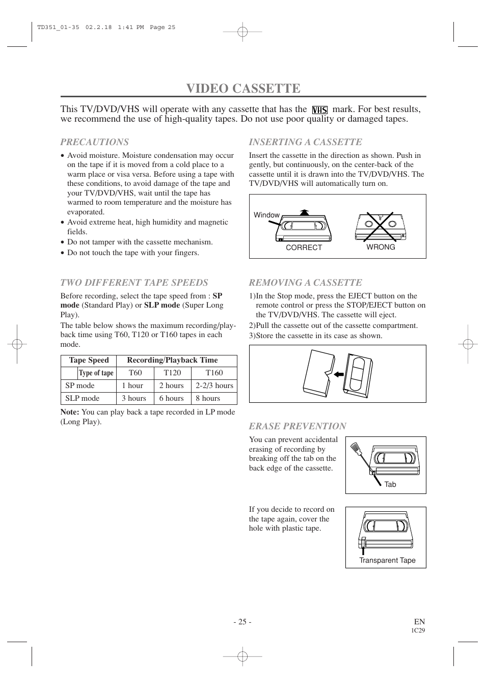 Video cassette | Emerson EWC19T1 User Manual | Page 25 / 64