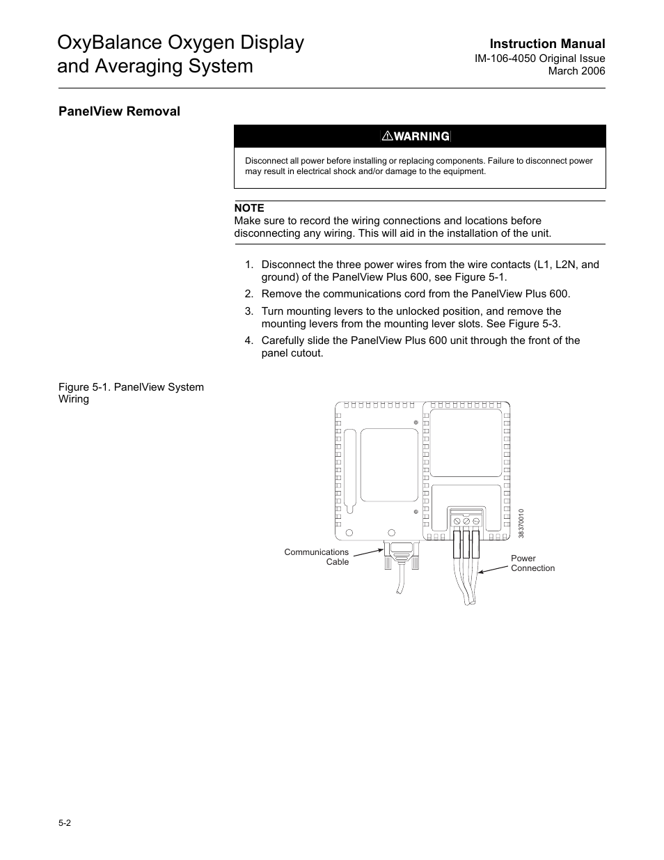 Panelview removal, Panelview removal -2, Oxybalance oxygen display and averaging system | Emerson OXYBALANCE IM-106-4050 User Manual | Page 32 / 64