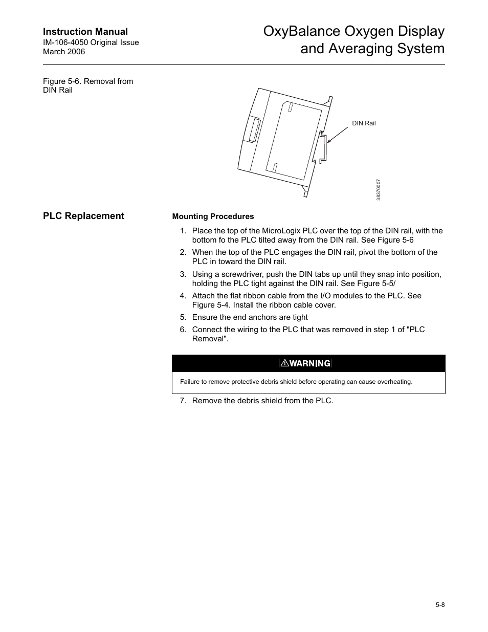 Plc replacement, Plc replacement -8, Oxybalance oxygen display and averaging system | Emerson OXYBALANCE IM-106-4050 User Manual | Page 38 / 64