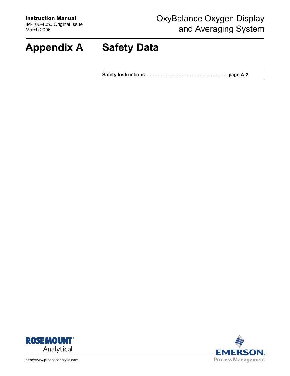 Appendix a safety data, In appendix a: safety data, Oxybalance oxygen display and averaging system | Emerson OXYBALANCE IM-106-4050 User Manual | Page 47 / 64